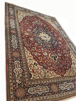 Perzisch tapijt handgeknoopt Tabriz Oosters vloerkleed 325 x 225 cm - donkerrood met crème - 0