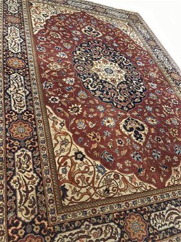 Perzisch tapijt handgeknoopt Tabriz Oosters vloerkleed 325 x 225 cm - donkerrood met crème - 1