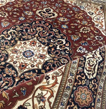 Perzisch tapijt handgeknoopt Tabriz Oosters vloerkleed 325 x 225 cm - donkerrood met crème - 4