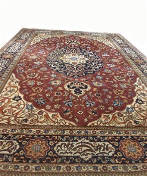 Perzisch tapijt handgeknoopt Tabriz Oosters vloerkleed 325 x 225 cm - donkerrood met crème - 7