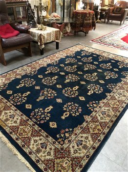 Perzisch tapijt handgeknoopt Ghom Oosters vloerkleed vintage wol / zijde - 287x190 cm - blauw - 0