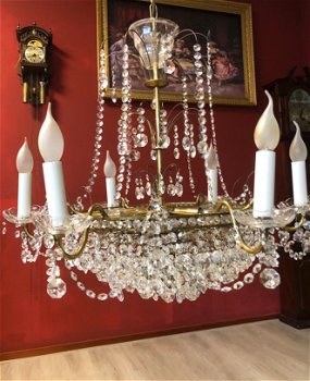 Kristallen kroonluchter / hanglamp swarovski, antiek schalen, kandelaars messing goud - 1