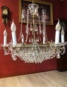 Kristallen kroonluchter / hanglamp swarovski, antiek schalen, kandelaars messing goud - 2