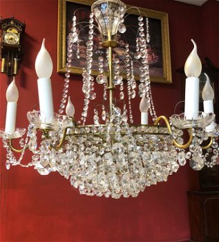 Kristallen kroonluchter / hanglamp swarovski, antiek schalen, kandelaars messing goud - 3