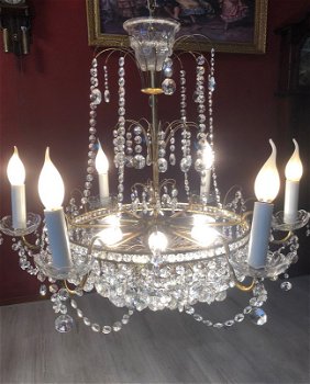 Kristallen kroonluchter / hanglamp swarovski, antiek schalen, kandelaars messing goud - 5