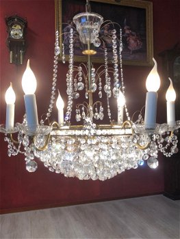 Kristallen kroonluchter / hanglamp swarovski, antiek schalen, kandelaars messing goud - 6