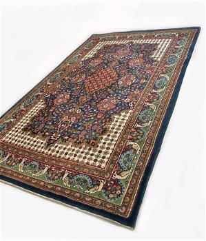 Perzisch tapijt handgeknoopt Ghom Oosters vloerkleed - 290x180 cm – blauw, groen en roodbruin - 2
