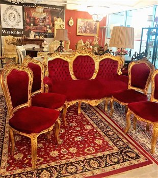 Set / 5 delig barok bankstel met 4 stoelen antiek rood met goud - 5