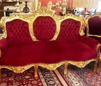 Set / 5 delig barok bankstel met 4 stoelen antiek rood met goud - 6