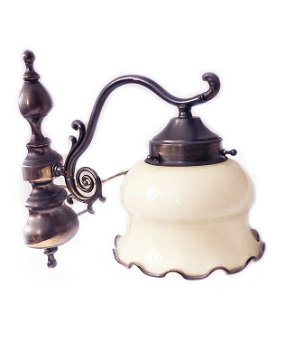 Antiek / oud Hollandse wandlamp glas met koper - brons - 2