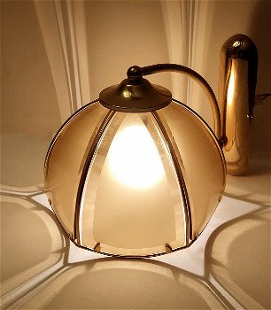 Art deco wandlamp glas bruin met messing goud - 2