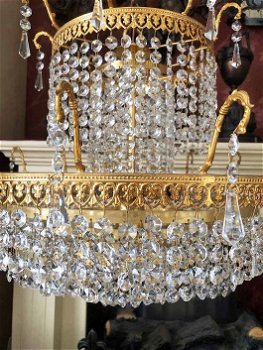 Kristallen kroonluchter / zakkroonluchter brocante barok antiek goud - 2