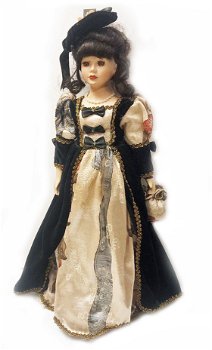 Antieke pop porselein met barok rococo jurk handgemaakt, 50 cm hoog - 1