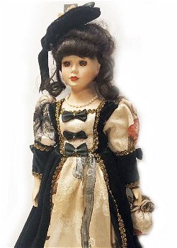 Antieke pop porselein met barok rococo jurk handgemaakt, 50 cm hoog - 4