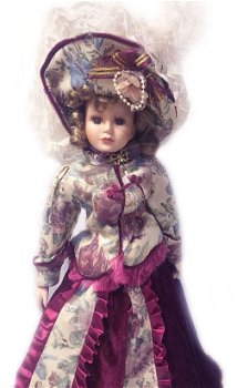 Antieke pop porselein met barok rococo jurk handgemaakt, 55 cm hoog - 2