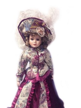 Antieke pop porselein met barok rococo jurk handgemaakt, 55 cm hoog - 3
