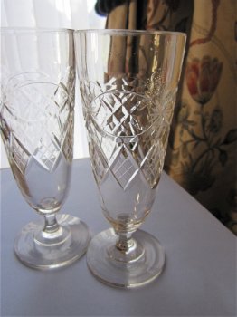 Twee antieke kristal absinth glazen - dikwandig - geslepen - 2
