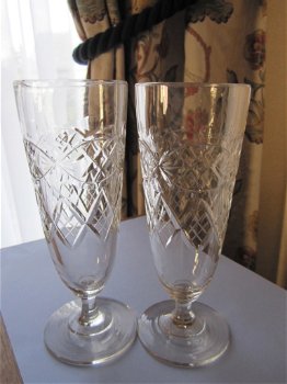Twee antieke kristal absinth glazen - dikwandig - geslepen - 3