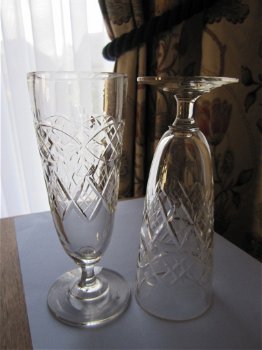 Twee antieke kristal absinth glazen - dikwandig - geslepen - 5