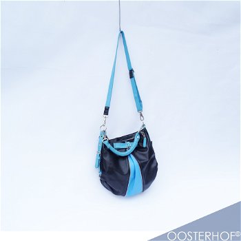 Dames Hand / Schouder Tas Zwart Turquoise Blauw Met Ritsen - 0