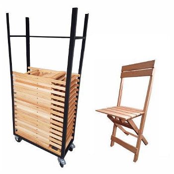 Aanbieding 35 Houten klapstoelen FESTIVAL met transportkar - 0