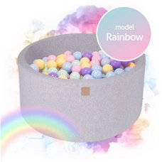 Grijze ballenbak met 250 ballen - Rainbow set - 90x40 cm