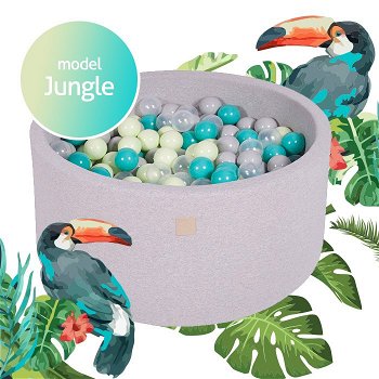 Grijze ballenbak met 250 ballen - Jungle set - 90x40 cm - 0