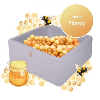 Ballenbak HONEY set met 300 ballen | Vierkant | 90x90x40 cm - 0