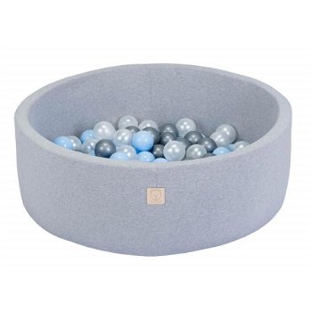 Ballenbak grijs | diameter 90 cm hoogte 30 cm | Kleur ballen licht blauw-parel-zilver - 0