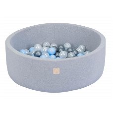 Ballenbak grijs | diameter 90 cm hoogte 30 cm | Kleur ballen licht blauw-parel-zilver