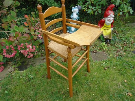 Vintage Kinderstoel hout hoog retro stoel baby kind babystoel izgs - 0