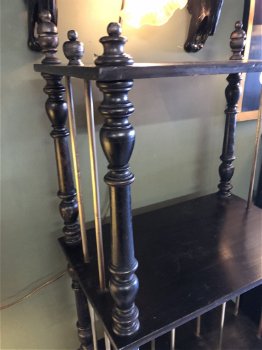 Antiek Victoriaans Blackened Etagère/SideTable/Serving Table - 6