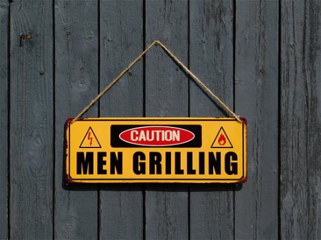 mannen aan het grillen , bbq , bord - 1