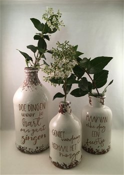 Vazen van keramiek met mooie quotes (wit met brons) - 0