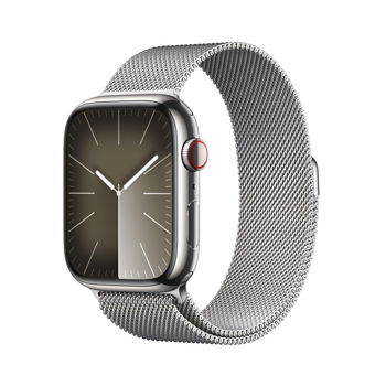 Apple Watch Series 9 GPS + Cellular 45 mm zilveren roestvrijstalen kast met zilveren Milanese band - 0