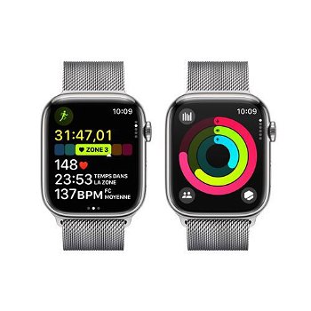 Apple Watch Series 9 GPS + Cellular 45 mm zilveren roestvrijstalen kast met zilveren Milanese band - 5
