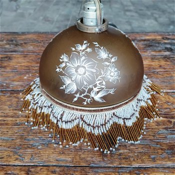 Vintage glazen hanglamp met kralenfranje - 3