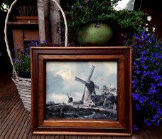 Jacob van ruysdael - landschap met molens (prent) in eikenhouten lijst