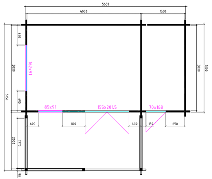 Tuinhuis-Blokhut 4x3+2z: 495 x 340 x 265 (h) cm - 4