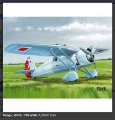 Modelbouw pakket Mirage-Hobby Mirage, 48105, 1/48 WWII PLZ/KTF P.24 A/C Turkish