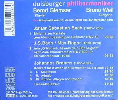 CD - Bach, Reger, Brahms - Bernd Glemser, piano - 1