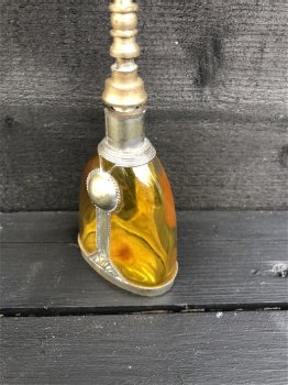 Antiek Frans Marokkaans glazen Parfum Flesje Okergeel. - 3