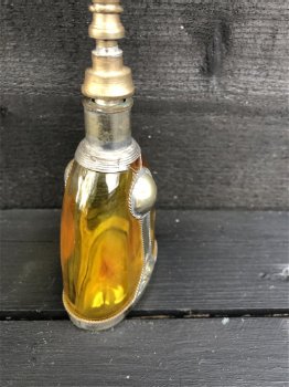 Antiek Frans Marokkaans glazen Parfum Flesje Okergeel. - 5