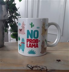 Grote beker / mok - afbeelding lama's- tekst: no prob-lama