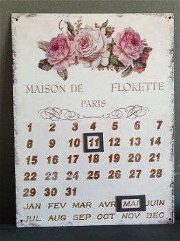 Kalender van metaal , roze bloemen - 0
