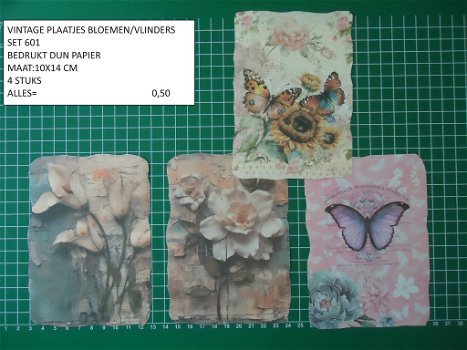 vintage plaatjes bloemen/vlinders 601 - laatste - 0