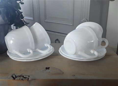 kop en schotels Arcopal France - Trianon wit opaline glas - 1