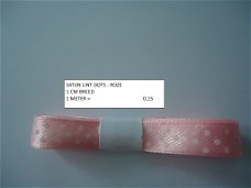 satijn lint roze dots - 1 meter is 0,15 of 7 stuks voor 0,90