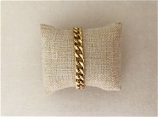 GOUDEN BREDE PLATTE CUBAN SCHAKEL ARMBAND 18K VERGULD RVS