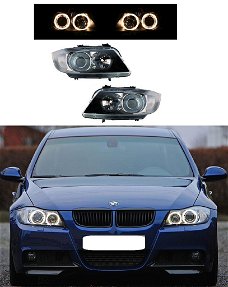 BMW 3 serie E90 E91 halogeen koplampen met Angel Eyes